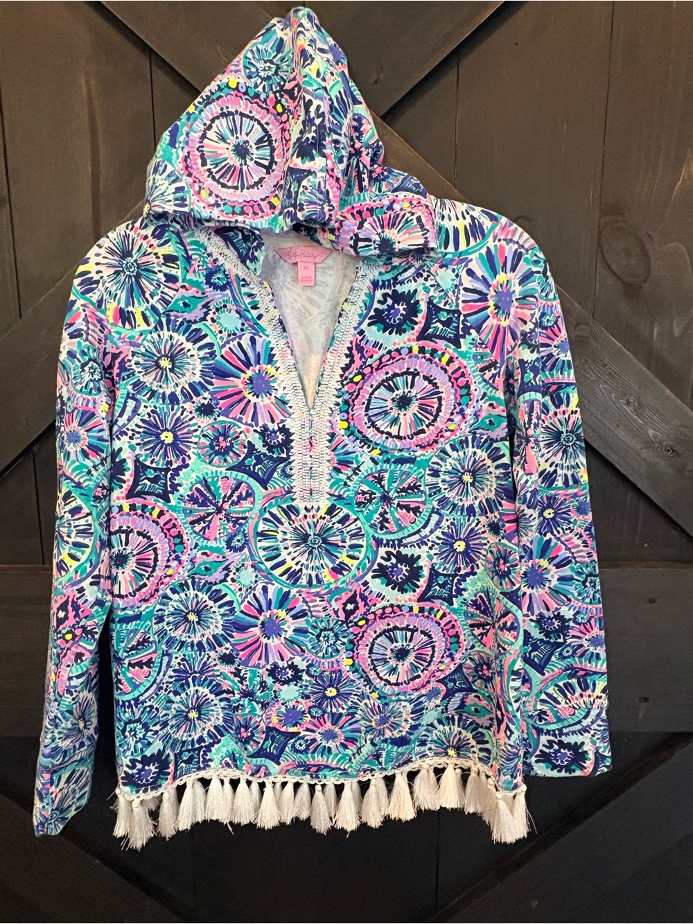 Lilly Pulitzer Turquoise Pink Navy Floral Pullover